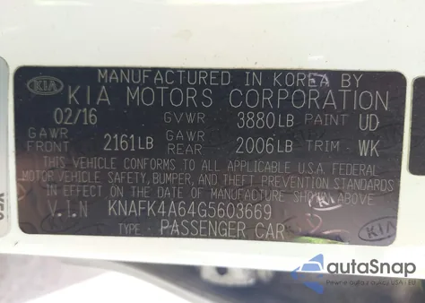 2016 Kia Forte Lx из США, поврежденный, VIN KNAFK4A64G5603669